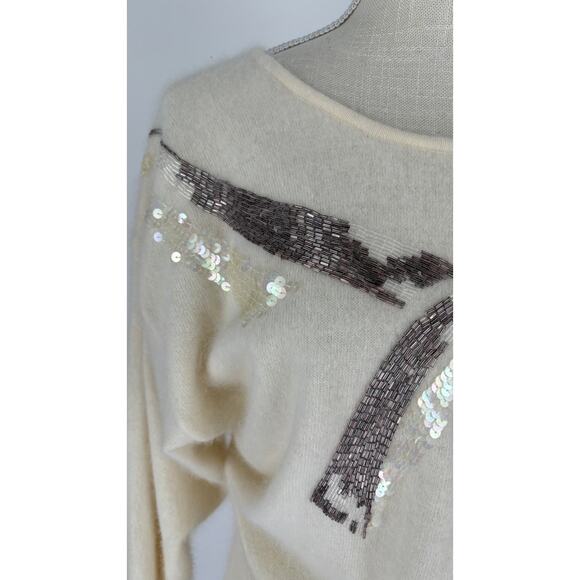 Gillian Sportswear Vintage Angora Lambswool Sequin Sweater Women Medium Cream - Picture 3 of 9